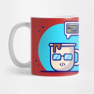 Cute Coffee With Code Cartoon Vector Icon Illustration Mug